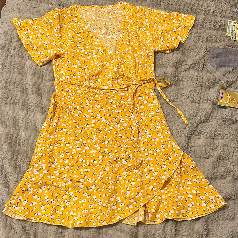 Yellow Floral Wrap Dress